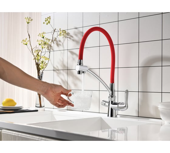 Смеситель Lemark Comfort для кухни с подключением к фильтру с питьевой водой LM3070C-Red