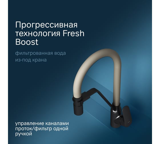 Смеситель для кухни с каналом для питьевой воды и гибким изливом AM.PM Like черный, бежевый излив  F8007826