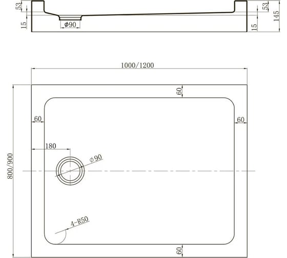 Душевой поддон Veconi Tezeo acrylic TZ-54B, 1200x800x150, акрил, черный TZ54B-12080-C5