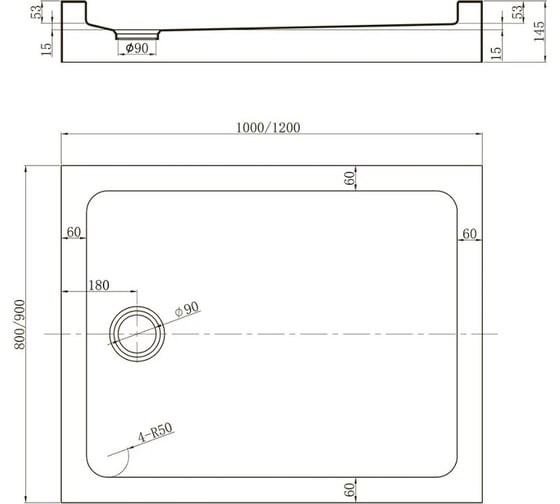 Душевой поддон Veconi Tezeo acrylic TZ-54B, 1200x900x150, акрил, черный TZ54B-12090-C5