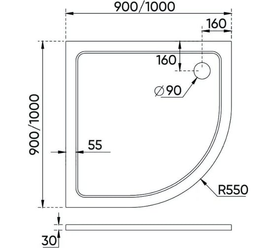 Душевой поддон Veconi Tezeo stone TZ-10, 900x900x30, искусственный камень, белый TZ10-90PL-01-19C3