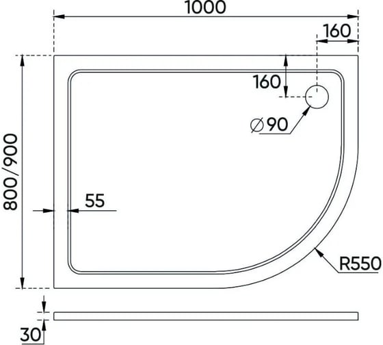 Душевой поддон Veconi Tezeo stone TZ-11R, 1000x900x30, искусственный камень, белый TZ11R-10090A-01-19C3