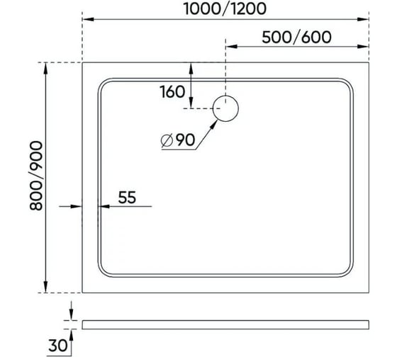 Душевой поддон Veconi Tezeo stone TZ-09, 1000x900x30, искусственный камень, белый TZ09-10090PR-01-19C3