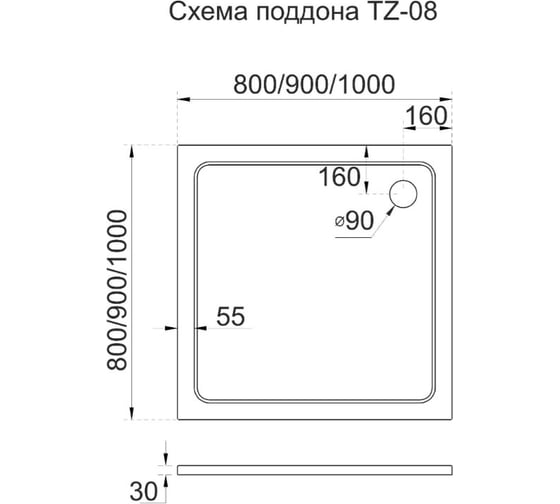 Душевой поддон Veconi Tezeo stone TZ-08, 800x800x30, искусственный камень, белый TZ08-80K-01-19C3