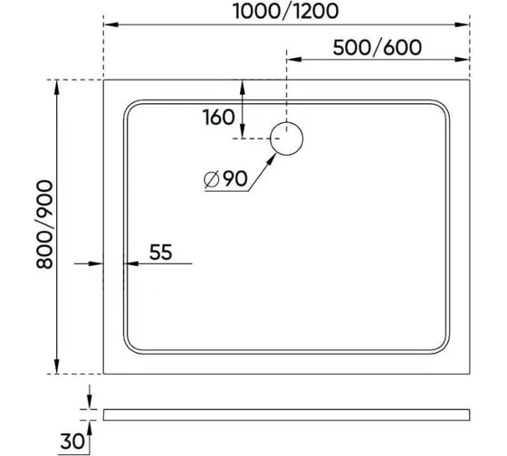 Душевой поддон Veconi Tezeo stone TZ-09, 1000x800x30, искусственный камень, белый TZ09-10080PR-01-19C3