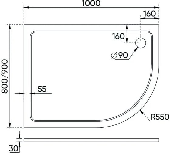 Душевой поддон Veconi Tezeo stone TZ-11R, 1000x800x30, искусственный камень, белый TZ11R-10080A-01-19C3
