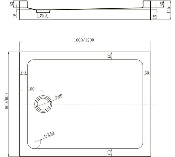 Душевой поддон Veconi Tezeo acrylic TZ-54, 1200x900x150, акрил, белый TZ54-12090-C5