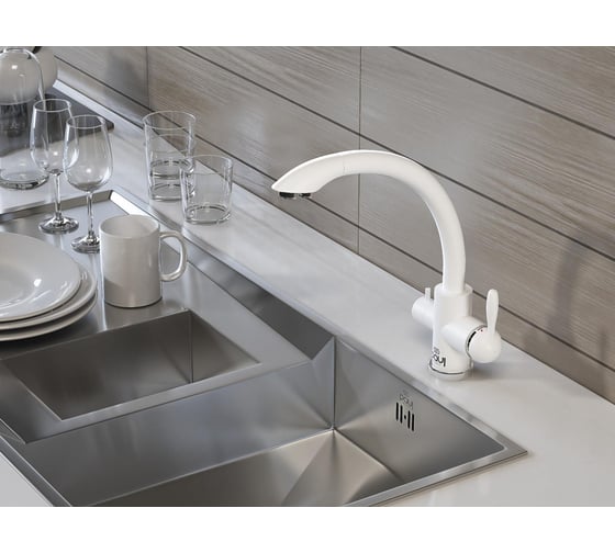 Смеситель для кухни Paulmark ESSEN, белый матовый, две воды, Es213001-431