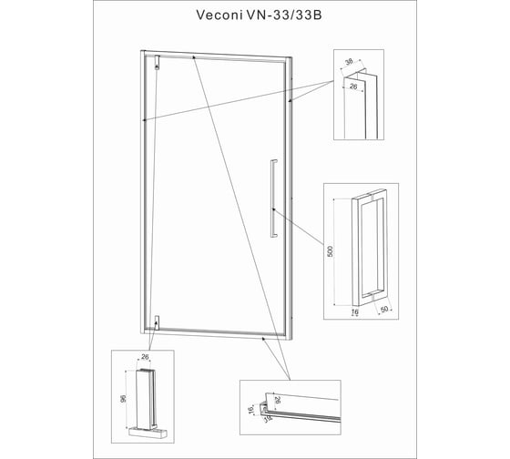 Душевая дверь Veconi Vianno VN-33B, 700x1950, черный, стекло прозрачное VN33B-70-01-C7