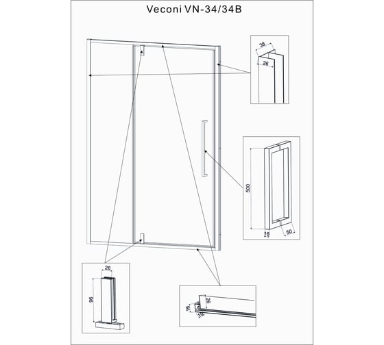 Душевая дверь Veconi Vianno VN-34, 1000x1950, хром, стекло прозрачное VN34-100-01-C7