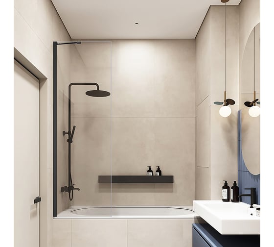Шторка на ванну Veconi Palau PL-84B, 700x1500, черный, стекло прозрачное PL84B-70-01-C7 1