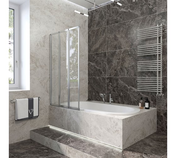 Шторка на ванну Veconi Palau PL-73L, 900x1500, хром, стекло прозрачное PL73L-90-01-19C4