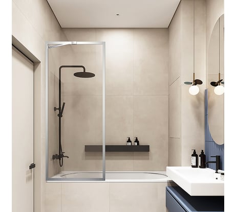 Шторка на ванну Veconi Palau PL-85, 700x1500, хром, стекло прозрачное PL85-70-01-C7