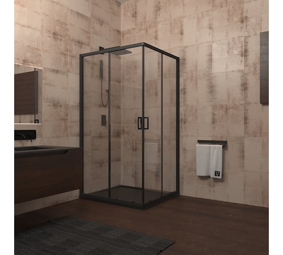 Душевой угол Veconi Rovigo RV-13, 900x900x1950, черный, стекло прозрачное RV13-90-01-C5