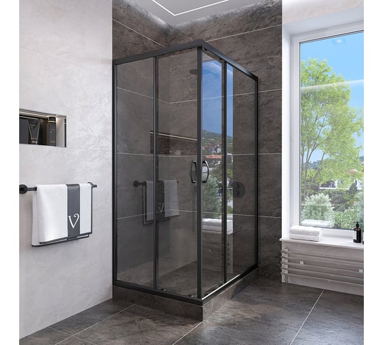 Душевой угол Veconi Rovigo RV-113B, 900x900x1850, черный, стекло прозрачное RV113B-90-01-C4 1
