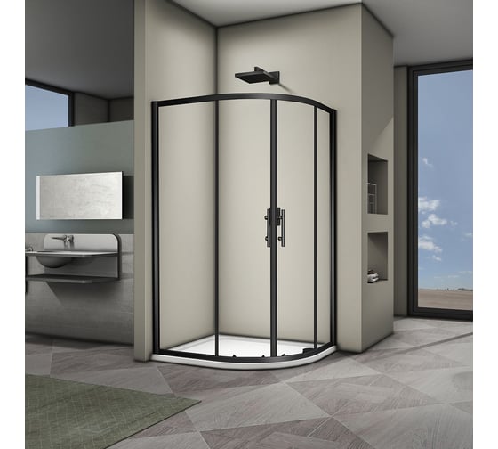 Душевой угол Veconi Rovigo RV-08B, 1200x900x1900, черный, стекло прозрачное RV08B-12090-01-C3