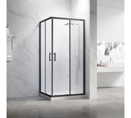 Душевой угол Veconi Rovigo RV-27B, 800x800x1900, черный, стекло прозрачное RV27B-8080-01-C8