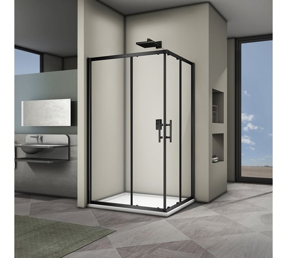 Душевой угол Veconi Rovigo RV-30B, 1200x900x1900 черный, стекло прозрачное RV30B-12090-01-C3 1