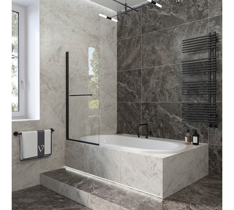 Шторка на ванну Veconi Palau PL-79B, 900x1500, черный, стекло прозрачное PL79B-90-01-C4