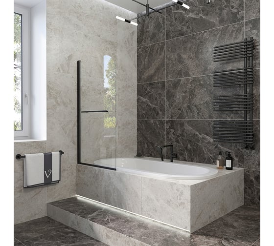 Шторка на ванну Veconi Palau PL-79B, 900x1500, черный, стекло прозрачное PL79B-90-01-C4