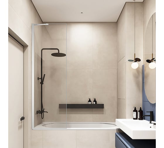Шторка на ванну Veconi Palau PL-84, 600x1500, хром, стекло прозрачное PL84-60-01-C7