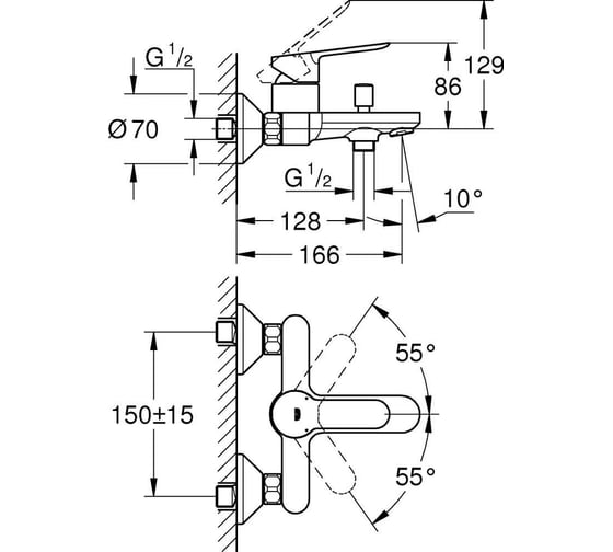 Смеситель для ванны Grohe BauEdge однорычажный, хром 23605001 00077305