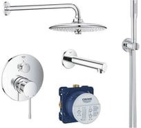 Набор для ванны Grohe Essence смеситель, верхний душ, ручной душ, круглая розетка, излив, хром 119697 00000077886