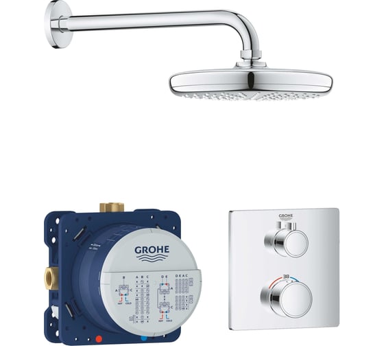 Набор для душа Grohe Grohtherm встраиваемый термостат с переключателем, верхний душ Tempesta 210 с кронштейном, хром 34728000 00065402