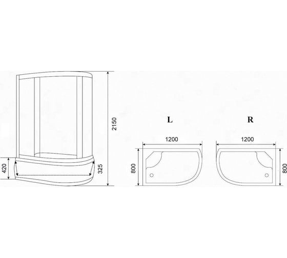 Душевая кабина Parly EB1221L 120x80см высокий поддон, профиль белый, стекло жемчужное 9136