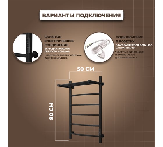 Электрический полотенцесушитель Маргроид Лина П5 50x80 с полкой и таймером, черн мат 4690569262771 ЦБ-00266766