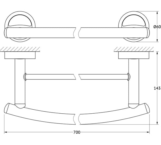 Двойная штанга для полотенца FBS 70 cm хром ELL 038