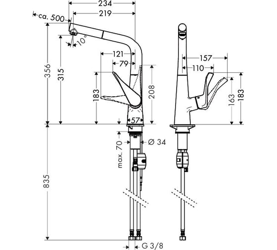 Смеситель для кухни HANSGROHE 14821800 Metris сталь 00000031143