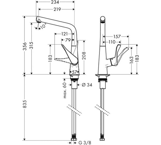 Смеситель для кухни HANSGROHE 14822000 Metris 00000030566