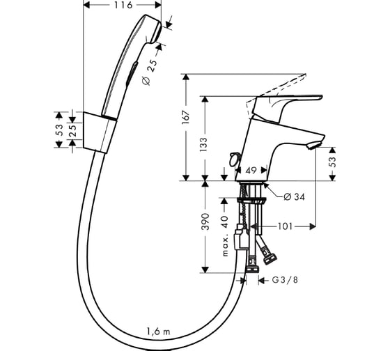 Смеситель для раковины с гигиеническим душем HANSGROHE 31926000 Focus Е2 00000008315