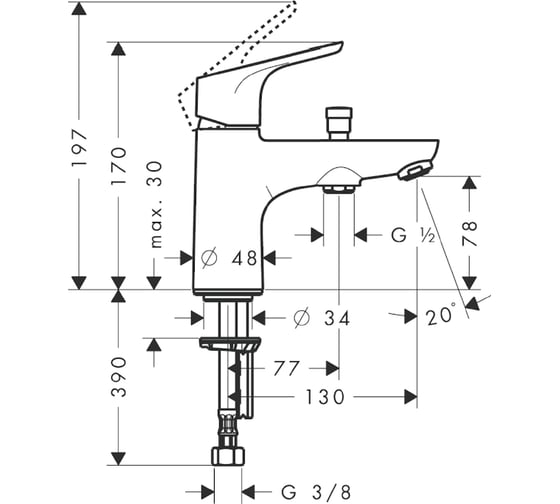 Смеситель для ванны, на край ванны HANSGROHE 31930000 Focus E2 Monotrou 00000008316