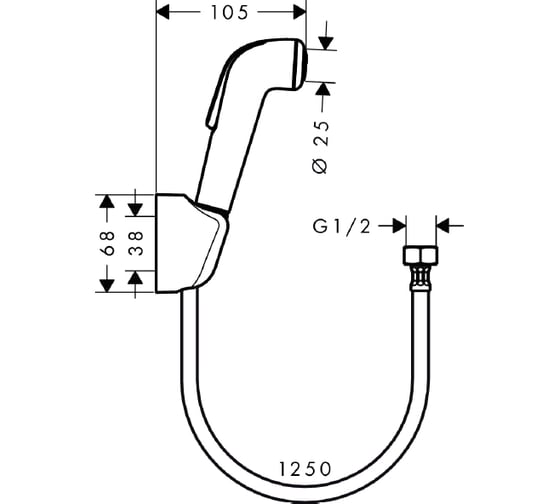 Гигиенический ручной душ со шлангом 125 см и держателем HANSGROHE 32127000 00000034558