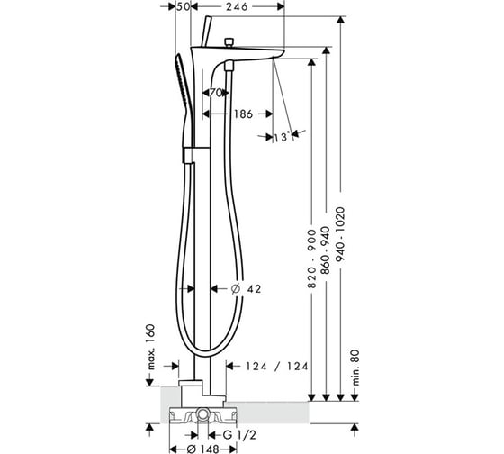 Смеситель для ванны HANSGROHE 15473000 PuraVida напольный 00000007498