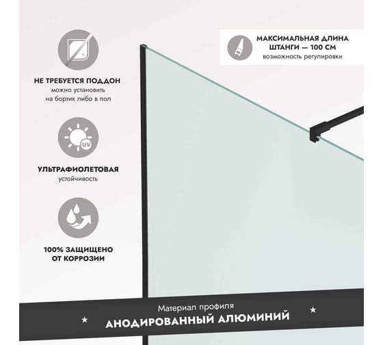 Душевая перегородка Walk In 2000x900 BLACK Mebelvann BEN-602_BL_C _2000x900