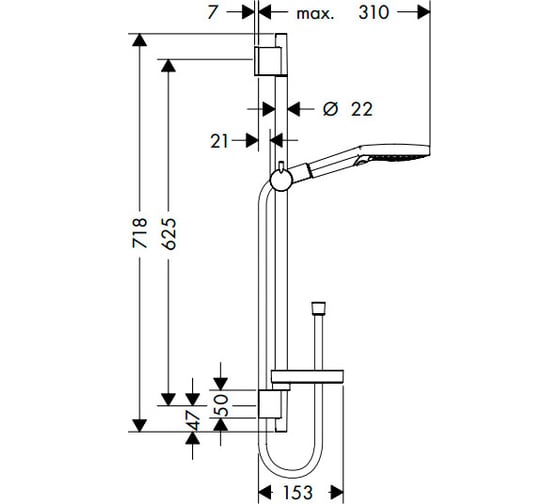 Душевой гарнитур HANSGROHE 26630000 Raindance Select S 120 3iet 65 см 00000031129
