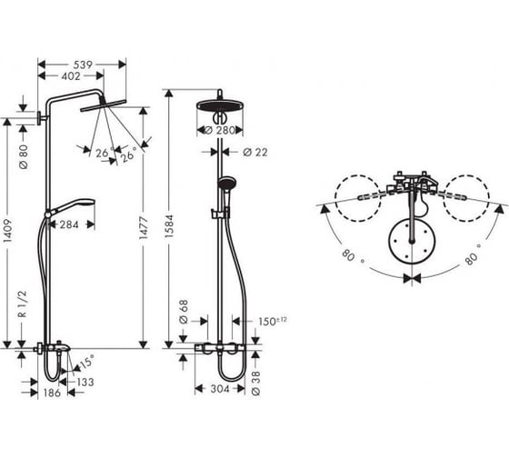 Душевая система HANSGROHE 26792000 Croma Select 280 1jet Showerpipe 00000053361