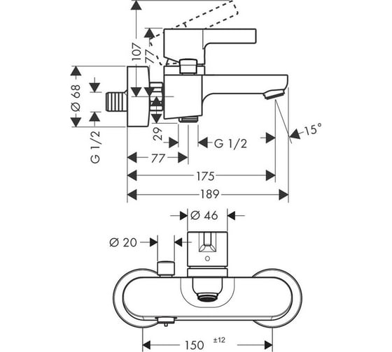 Смеситель для ванны HANSGROHE 31460000 Metris S 00000008203