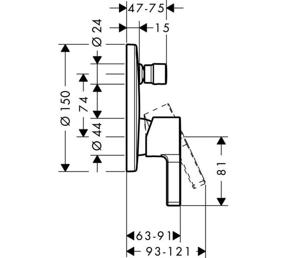 Смеситель для ванны, внешняя часть HANSGROHE 31465000 Metris S 00000008204