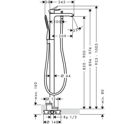 Напольный смеситель для ванны HANSGROHE 31471000 Metris 00000042090