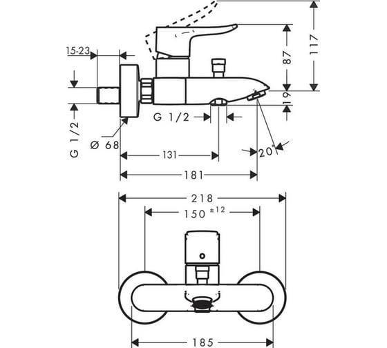 Смеситель для ванны HANSGROHE 31480000 Metris 00000008214