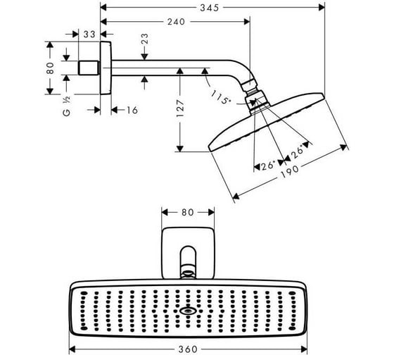 Верхний душ HANSGROHE 27371000 Raindance Е Air 1jet 360 00000007688