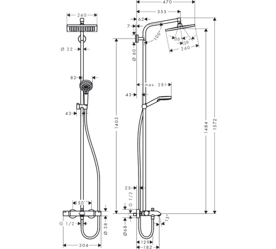Душевая система HANSGROHE 27298000 Crometta E 240 1jet Showerpipe 00000048375