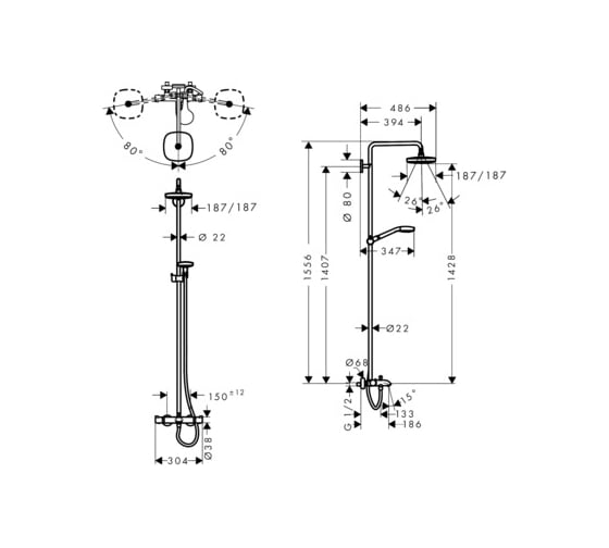 Душевая система HANSGROHE 27352400 Croma Select E 180 2jet 00000043326