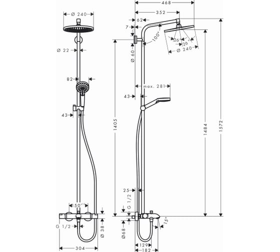 Душевая система HANSGROHE 27320000 Crometta S 240 1jet Showerpipe 00000048513