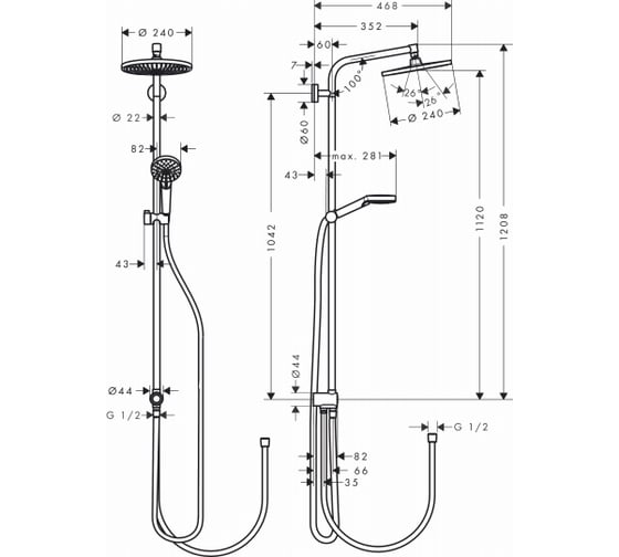 Душевая система HANSGROHE 27270000 Crometta S 240 1jet Showerpipe Reno 00000048512