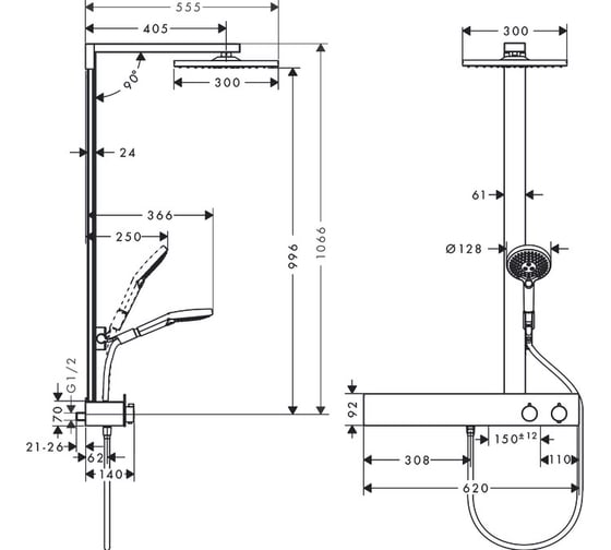 Душевая система HANSGROHE 27363000 Raindance Showerpipe E300 1 jet ST 00000057029